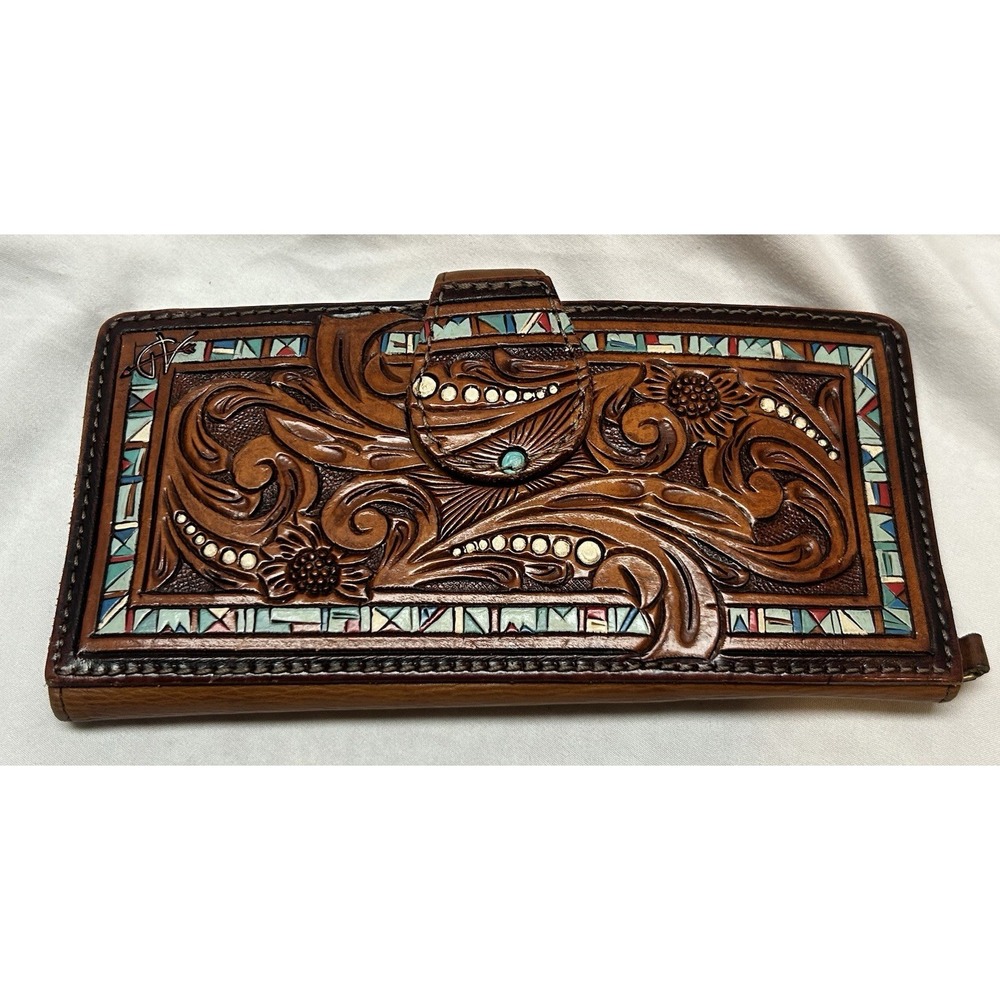 American Darling Brown Leather Tooled Womens Wallet Boho Southwest Indie